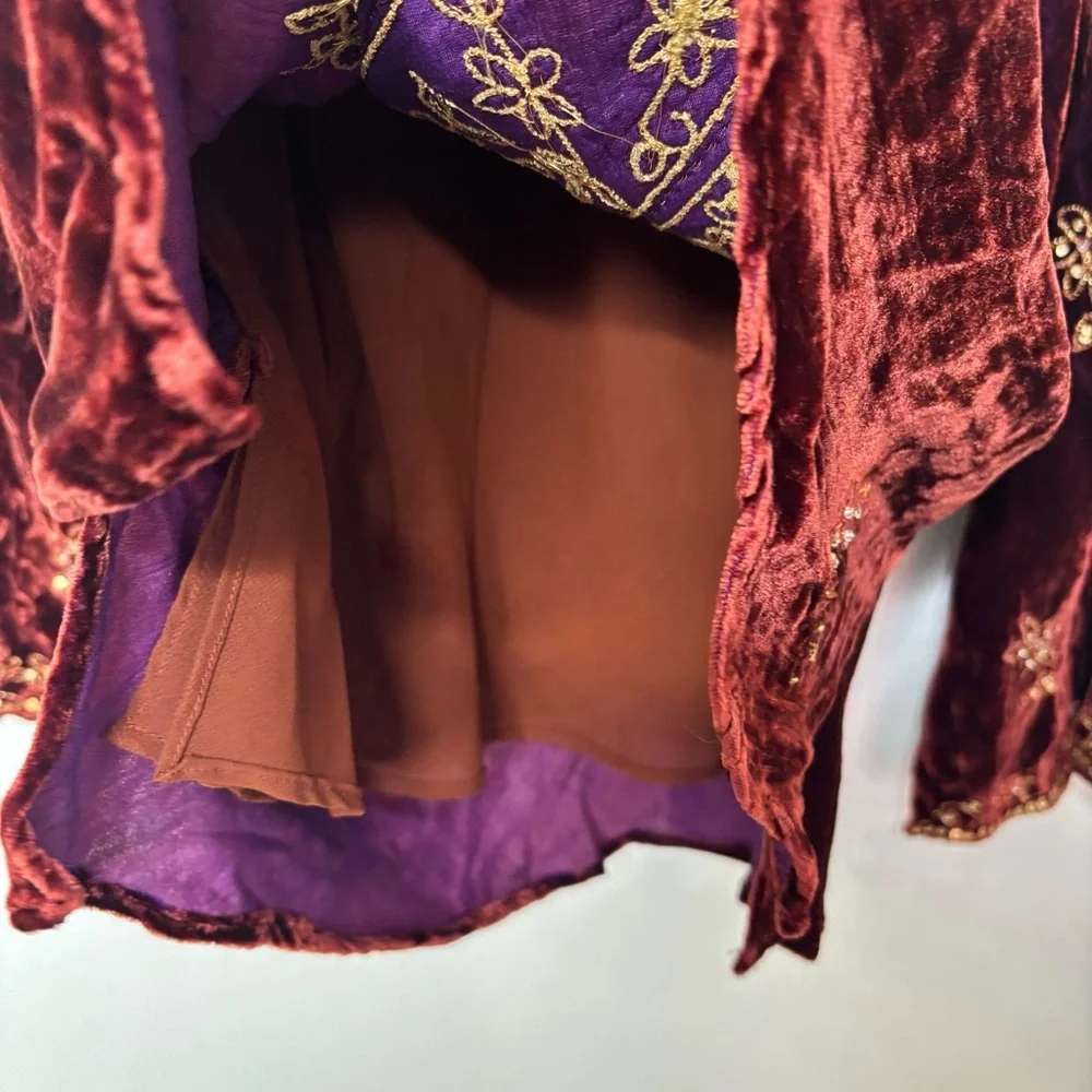 Eci New York Velvet Sequin Embellished Top Size 8 Wine Boho - Picture 11 of 13